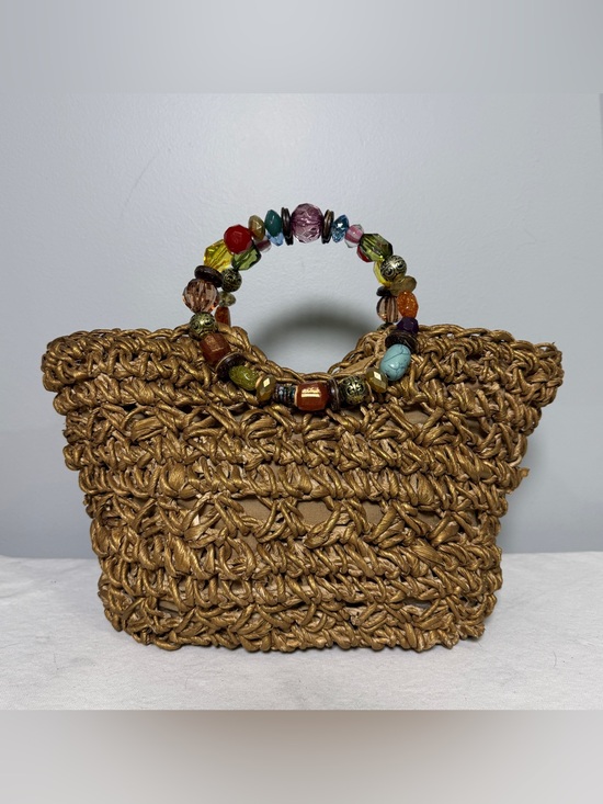 Capelli Straworld Handbags - Capelli Straworld Gold Woven Top Bead-Handle Tote Bag Vintage